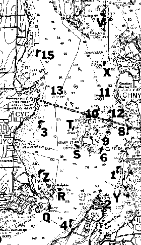 Race area between Conanicut and Aquidneck Islands.  Our races generally start at Race Mark 3 and end off of the Conanicut Marina gas pier (where JYC is on the chart).